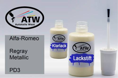 Alfa-Romeo, Regray Metallic, PD3: 20ml Lackstift + 20ml Klarlack - Set, von ATW Autoteile West.